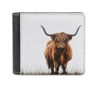 Jubonexis Portefeuille à deux volets en cuir synthétique souple avec motif vache des Highlands debout dans l'herbe, porte-monnaie, carte de crédit, porte-cartes fin pour homme et femme