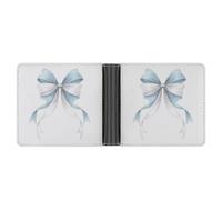 Jubonexis Portefeuille à deux volets en cuir synthétique souple avec nœud blanc et bleu glacial avec longues queues de ruban, porte-monnaie et carte de crédit, portefeuille fin durable pour homme et