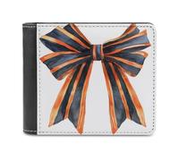 Jubonexis Portefeuille à deux volets en cuir synthétique souple avec nœud bleu marine et queues oranges rayées pour Halloween, porte-monnaie, carte de crédit, portefeuille fin durable pour hommes et