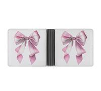 Jubonexis Portefeuille à deux volets en cuir synthétique souple avec nœud en ruban satiné rose pastel avec longues queues fluides, porte-monnaie, carte de crédit, porte-cartes fin pour homme et femme