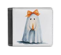 Jubonexis Portefeuille à deux volets en cuir synthétique souple avec nœud orange et fantôme mignon tenant une bougie, porte-monnaie, carte de crédit, portefeuille fin durable pour hommes et femmes