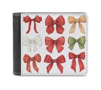 Jubonexis Portefeuille à deux volets en cuir synthétique souple avec nœuds rouges blancs et verts - Porte-monnaie pour carte de crédit - Pour homme et femme