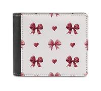 Jubonexis Portefeuille à deux volets en cuir synthétique souple avec nœuds rouges et cœurs - Porte-monnaie - Porte-carte - Durable - Pour homme et femme