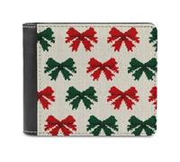 Jubonexis Portefeuille à deux volets en cuir synthétique souple avec nœuds rouges et verts sur pull crème - Porte-monnaie - Porte-monnaie - Durable - Pour homme et femme