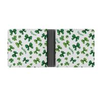 Jubonexis Portefeuille à deux volets en cuir synthétique souple avec nœuds verts et trèfle - Porte-monnaie - Durable - Porte-cartes fin - Pour homme et femme