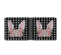 Jubonexis Portefeuille à deux volets en cuir synthétique souple avec oreilles de lapin de Pâques avec fleurs roses et blanches, porte-monnaie, porte-monnaie, porte-cartes, portefeuille fin pour homme