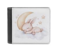 Jubonexis Portefeuille à deux volets en cuir synthétique souple avec petit lapin endormi - Porte-monnaie - Durable - Porte-cartes fin - Pour homme et femme
