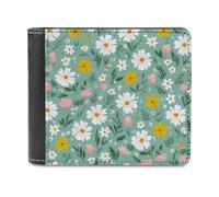 Jubonexis Portefeuille à deux volets en cuir synthétique souple avec petites fleurs et feuilles, porte-monnaie, porte-cartes et carte de crédit, pour homme et femme