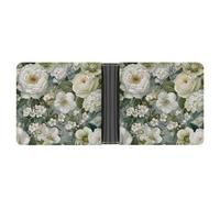 Jubonexis Portefeuille à deux volets en cuir synthétique souple avec roses blanches et hortensias - Porte-monnaie - Durable - Pour homme et femme