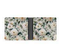 Jubonexis Portefeuille à deux volets en cuir synthétique souple avec roses crème et fleurs blanches, porte-monnaie, porte-monnaie, carte de crédit, portefeuille fin pour homme et femme