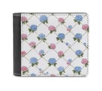 Jubonexis Portefeuille à deux volets en cuir synthétique souple avec roses roses et hortensias bleus, porte-monnaie, carte de crédit, portefeuille fin durable pour homme et femme