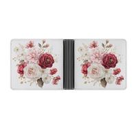 Jubonexis Portefeuille à deux volets en cuir synthétique souple avec roses roses rouges et blanches - Porte-monnaie - Durable - Pour homme et femme