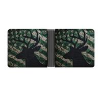 Jubonexis Portefeuille à deux volets en cuir synthétique souple avec silhouette de tête de renne sur le drapeau américain, porte-monnaie, carte de crédit, porte-cartes fin pour homme et femme