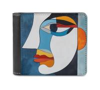 Jubonexis Portefeuille à deux volets en cuir synthétique souple avec visage abstrait, porte-monnaie, carte de crédit, porte-cartes fin pour homme et femme