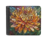Jubonexis Portefeuille à deux volets en cuir synthétique souple avec vitrail Chrysanthème, porte-monnaie, carte de crédit, porte-cartes fin pour homme et femme