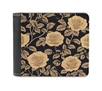 Jubonexis Portefeuille à deux volets en cuir synthétique souple beige avec roses et feuilles, porte-monnaie, étui pour carte de crédit, porte-cartes fin pour homme et femme