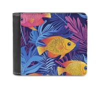 Jubonexis Portefeuille à deux volets en cuir synthétique souple coloré avec poissons tropicaux, porte-monnaie, carte de crédit, porte-cartes fin pour homme et femme