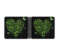 Jubonexis Portefeuille à deux volets en cuir synthétique souple en forme de cœur avec trèfles verts avec paillettes pour pièces de monnaie, cartes de crédit, porte-cartes fin pour homme et femme