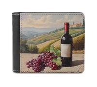 Jubonexis Portefeuille à deux volets en cuir synthétique souple pour bouteille de vin rouge et raisin, porte-monnaie, carte de crédit, porte-cartes fin pour homme et femme