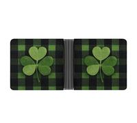Jubonexis Portefeuille à deux volets en cuir synthétique souple pour la Saint-Patrick avec motif trèfle sur fond noir et vert pour homme et femme