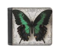 Jubonexis Portefeuille à deux volets esthétiques en cuir synthétique souple avec motif papillon rétro, porte-monnaie, carte de crédit, porte-cartes fin pour homme et femme