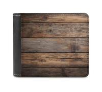 Jubonexis Portefeuille à deux volets horizontal en cuir synthétique souple avec fond en bois avec planches pour pièces de monnaie, carte de crédit, portefeuille fin et durable pour hommes et femmes