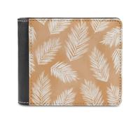 Jubonexis Portefeuille à deux volets, motif feuilles de palmier sur un portefeuille beige bohème en cuir synthétique souple, porte-monnaie, carte de crédit, porte-cartes fin pour homme et femme