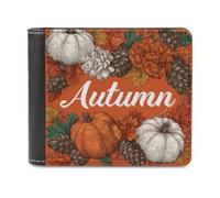 Jubonexis Portefeuille à deux volets vintage en cuir PU souple avec motif citrouilles d'automne et pommes de pin, porte-monnaie, porte-monnaie, porte-cartes, porte-cartes fin pour homme et femme
