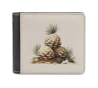 Jubonexis Portefeuille de Noël vintage esthétique en cuir synthétique souple avec pommes de pin beiges, porte-monnaie, carte de crédit, porte-cartes fin pour homme et femme