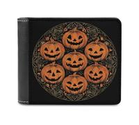 Jubonexis Portefeuille d'Halloween à deux volets en cuir synthétique souple avec motif citrouilles Jack-o'-Lantern - Porte-monnaie - Porte-carte - Durable - Pour homme et femme