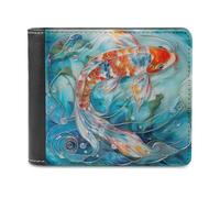 Jubonexis Portefeuille élégant à deux volets en cuir synthétique souple avec motif poisson dans un fluide, porte-monnaie, carte de crédit, porte-cartes fin pour homme et femme