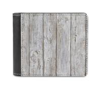 Jubonexis Portefeuille fin à deux volets, en cuir synthétique souple, motif bois de ferme, porte-monnaie, carte de crédit, porte-cartes et rangement d'argent blanc