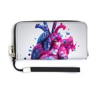 Jubonexis Portefeuille hexagonal polygonal Art of Heart en cuir synthétique long à deux volets, porte-monnaie, carte de crédit, porte-cartes et argent pour homme et femme