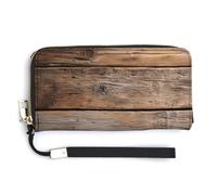 Jubonexis Portefeuille long à deux volets avec fond en bois horizontal avec planches en cuir synthétique, porte-monnaie, carte de crédit, porte-cartes durable pour homme et femme