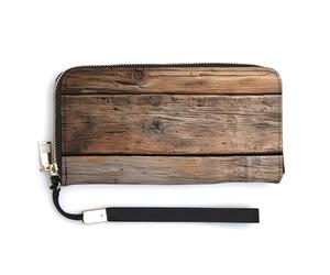 Jubonexis Portefeuille long à deux volets avec fond en bois horizontal avec planches en cuir synthétique, porte-monnaie, carte de crédit, porte-cartes durable pour homme et femme