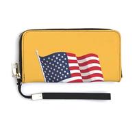 Jubonexis Portefeuille long à deux volets en cuir PU avec drapeau américain agitant le drapeau américain, porte-monnaie, carte de crédit, stockage d'argent durable pour femmes et hommes