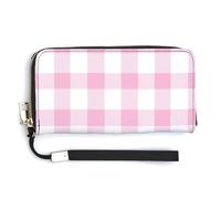 Jubonexis Portefeuille long à deux volets en cuir synthétique à carreaux roses et blancs pour pièces de monnaie, cartes de crédit, stockage d'argent pour homme et femme