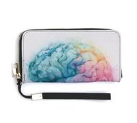 Jubonexis Portefeuille long à deux volets en cuir synthétique abstrait aquarelle cerveau, porte-monnaie, carte de crédit, porte-cartes durable pour homme et femme