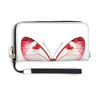 Jubonexis Portefeuille long à deux volets en cuir synthétique avec ailes transparentes Motif papillon rose et rouge