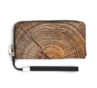 Jubonexis Portefeuille long à deux volets en cuir synthétique avec anneaux de section transversale et texture bois pour pièces de monnaie, cartes de crédit, porte-cartes et argent pour homme et femme