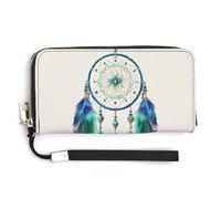 Jubonexis Portefeuille long à deux volets en cuir synthétique avec attrape-rêves bleu et vert, porte-monnaie, porte-monnaie, carte de crédit, rangement de l'argent pour homme et femme