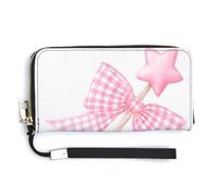 Jubonexis Portefeuille long à deux volets en cuir synthétique avec baguette magique rose aquarelle avec nœud, porte-monnaie, carte de crédit, porte-cartes et argent pour homme et femme