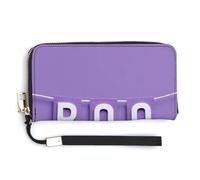Jubonexis Portefeuille long à deux volets en cuir synthétique avec bannière de lettres violettes et blanches, porte-monnaie, porte-cartes et argent pour homme et femme