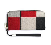 Jubonexis Portefeuille long à deux volets en cuir synthétique avec blocs rouges, noirs et blancs - Porte-monnaie - Porte-cartes et argent - Pour homme et femme