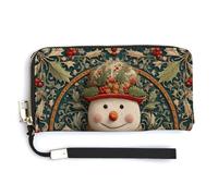 Jubonexis Portefeuille long à deux volets en cuir synthétique avec bonhomme de neige de Noël avec feuilles de houx, porte-monnaie, carte de crédit, porte-cartes et argent pour homme et femme