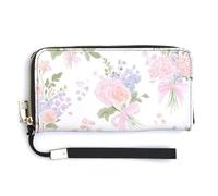 Jubonexis Portefeuille long à deux volets en cuir synthétique avec bouquets de fleurs roses aquarelles, porte-monnaie, carte de crédit, porte-cartes et argent pour homme et femme