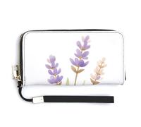 Jubonexis Portefeuille long à deux volets en cuir synthétique avec branches de lavande et fleurs violettes en fleurs, porte-monnaie, porte-cartes et argent pour homme et femme