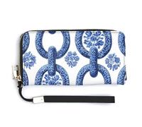 Jubonexis Portefeuille long à deux volets en cuir synthétique avec chaînes et maillons bleus avec fleurs pour pièces de monnaie, cartes de crédit, porte-cartes et argent pour homme et femme