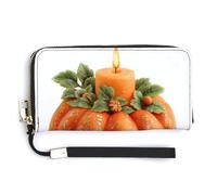 Jubonexis Portefeuille long à deux volets en cuir synthétique avec citrouille et bougie d'Halloween pour pièces de monnaie, carte de crédit, porte-cartes et argent pour homme et femme