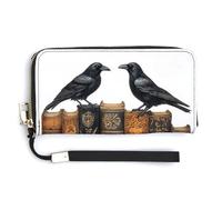 Jubonexis Portefeuille long à deux volets en cuir synthétique avec deux corbeaux perchés sur de vieux livres, porte-monnaie, carte de crédit, porte-cartes et argent pour homme et femme